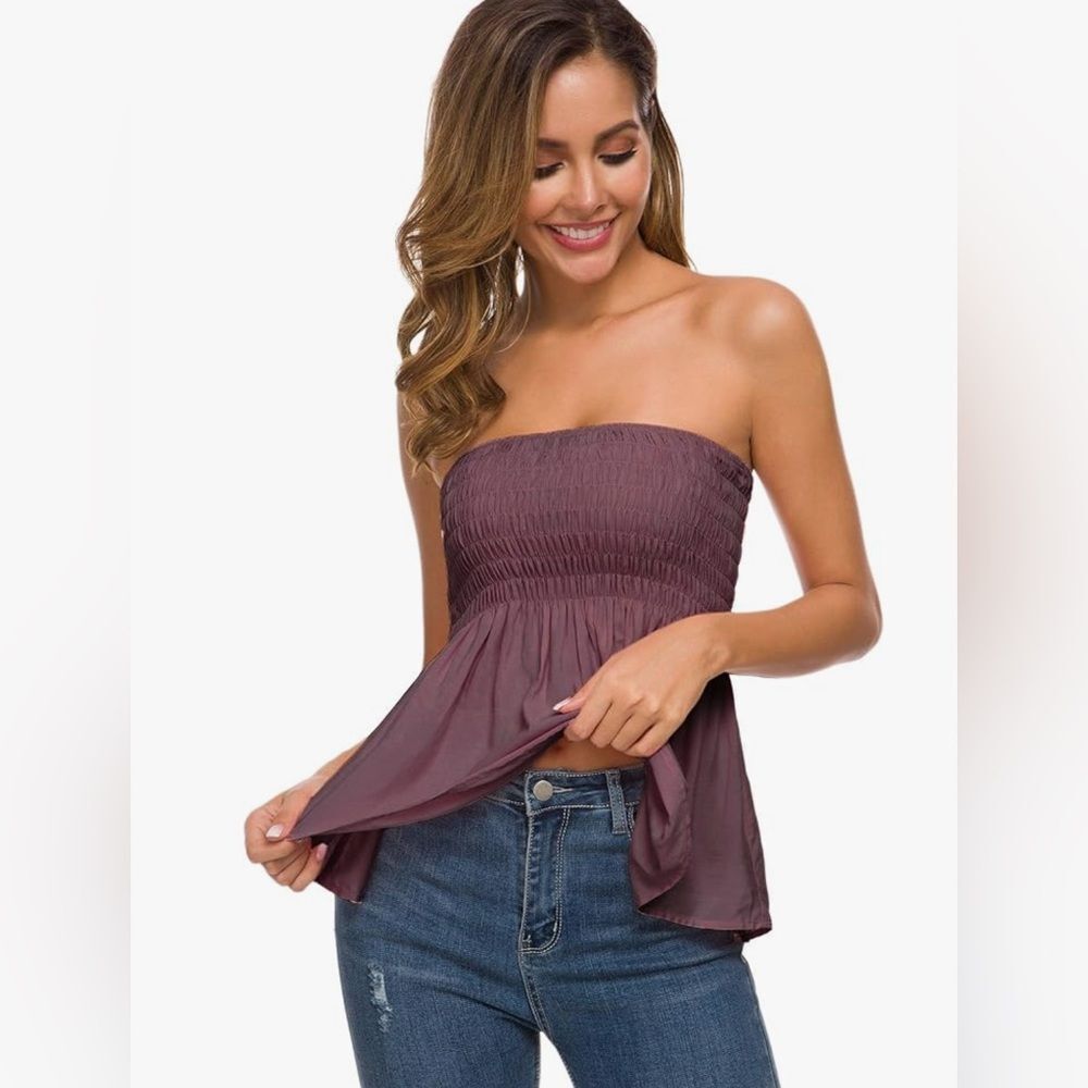 Women’s Tube Top - Cotton Strapless Top - Reddish Brown - M - NWT
